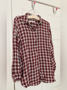 LOFT Red and Black Plaid Button-Down Shirt